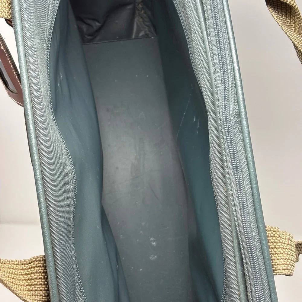 Lira by Ascot Vintage Canvas‎ Briefcase Laptop Bag Green Brown Trim Carry On 20